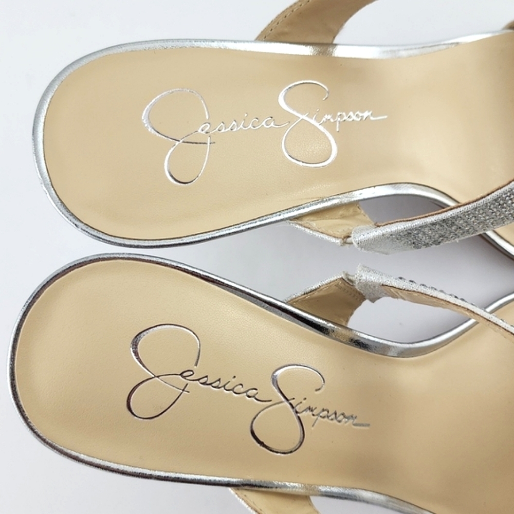 Jessica Simpson Women Silver Rhinestone Double Strap Slip On High Heel Sandal 9M - Picture 11 of 16